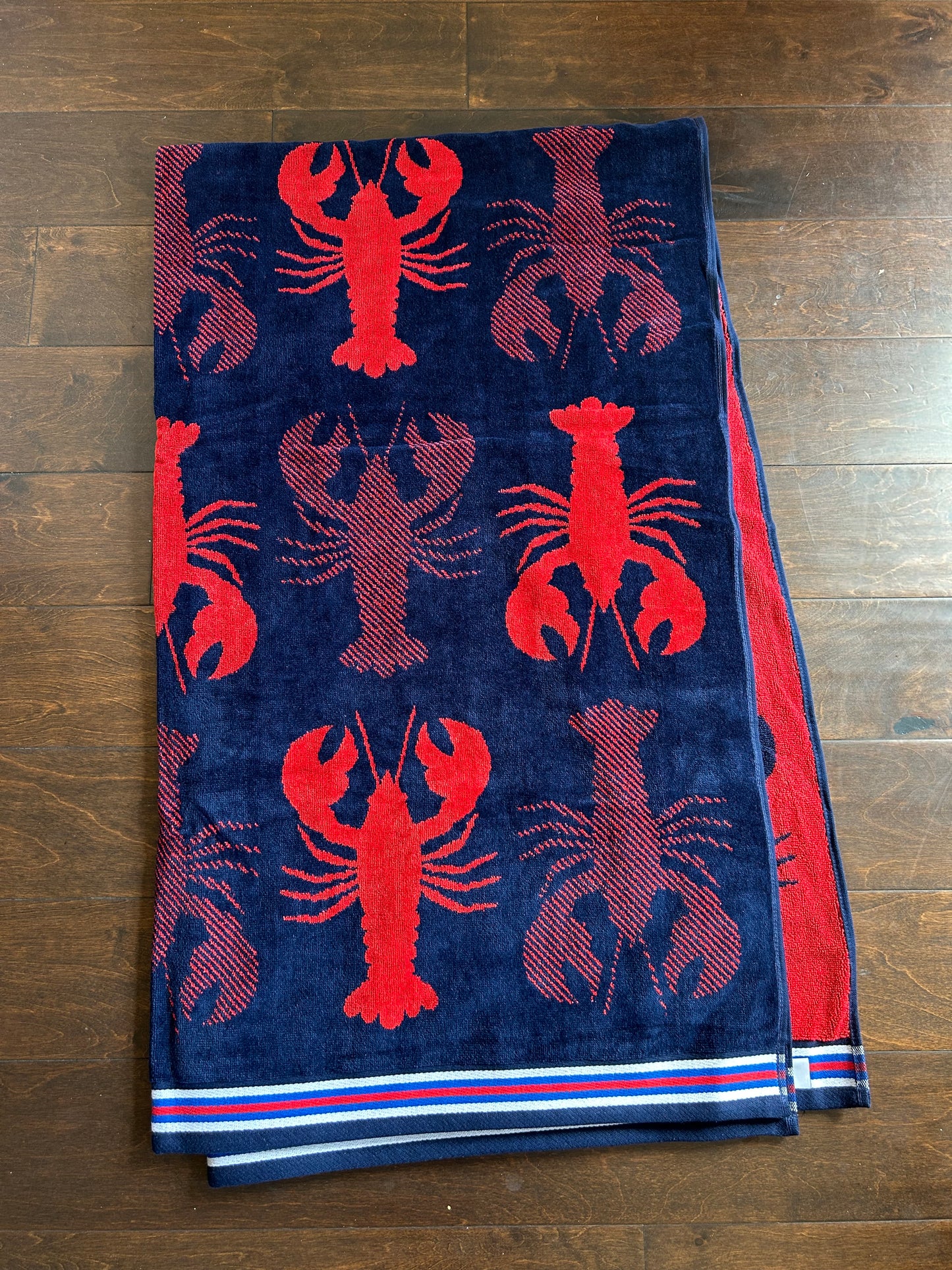 New Home Beach Towel Cotton  Lobster print Blue red 40”x72”
