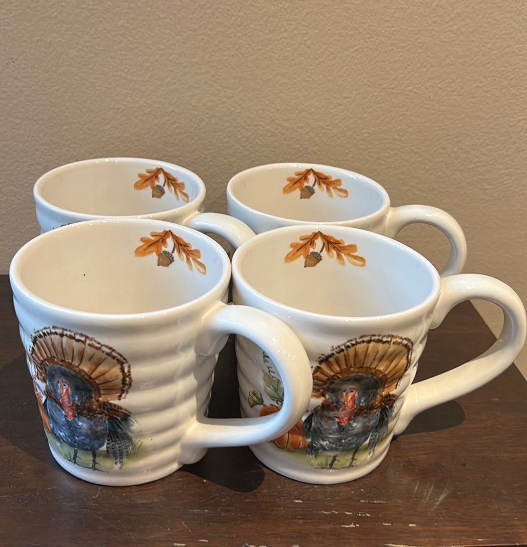 Maxcera Coffee Mugs Set Of 4 Cups New Turkey  Fall Thanksgiving