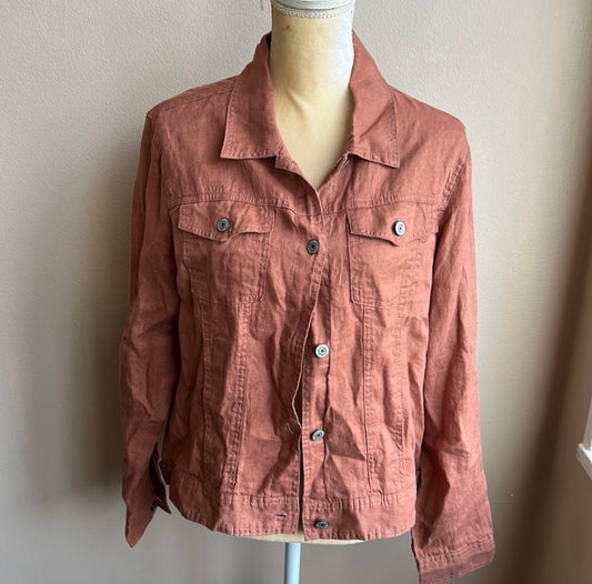 Jones New York Womens Sz L Linen Jacket Tan New Front Button Lightweight