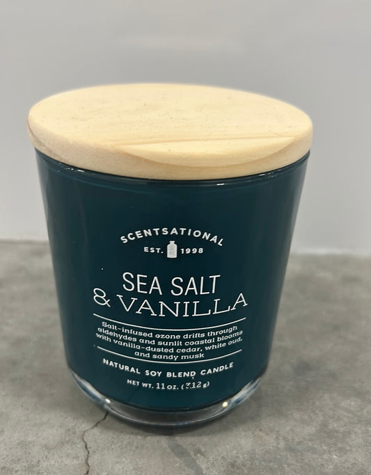 Scentsational Sea Salt Vanilla Candle Glass Jar 11 Oz Soy Wax Blend