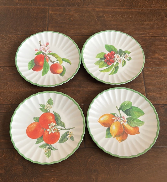 Rachel Ashwell Set Of 4 Appetizer Plates New Lemons Fruits Scalloped