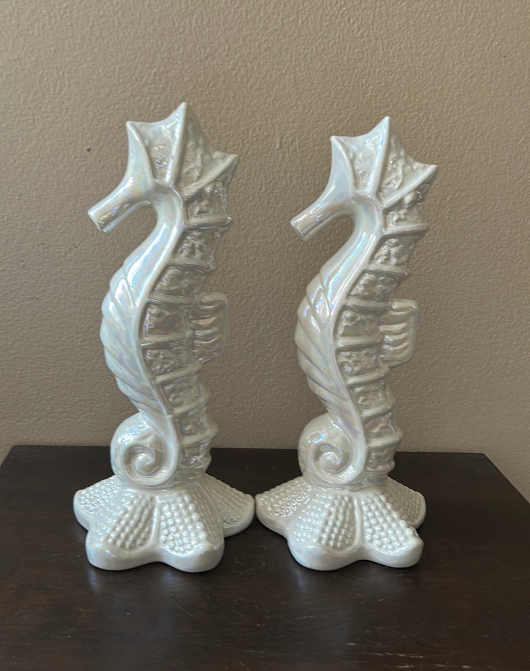 Set of 2 Sea Horse Figurine Tropical Irridescent New Coastal