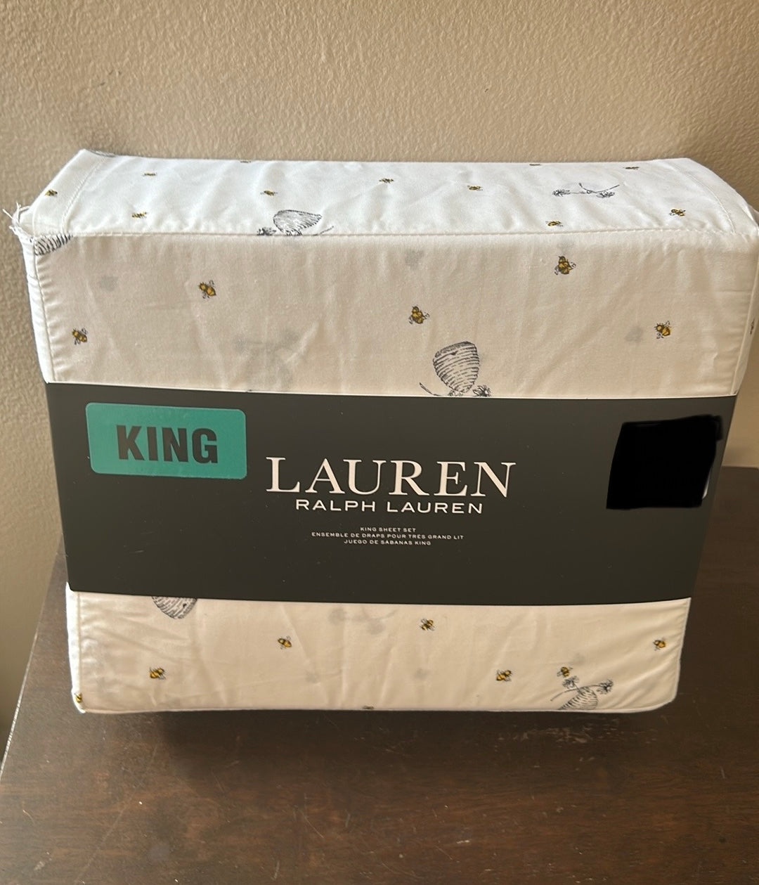 Ralph Lauren KING Sheet Set Bumble Bee Hive Flowers Cotton 18" X-Deep Mattress