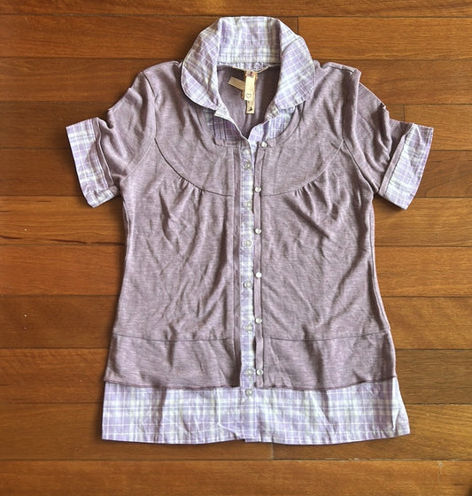 Andrew & Co Purple Top Women’s Plaid Sz S New ST2225 Cotton Short Sleeve