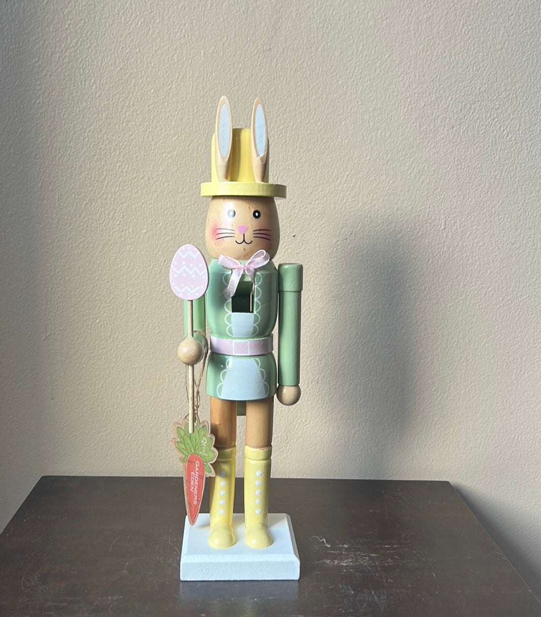 New Wood Nutcracker Easter Bunny Rabbit Spring Pastel Decor 14” Tall