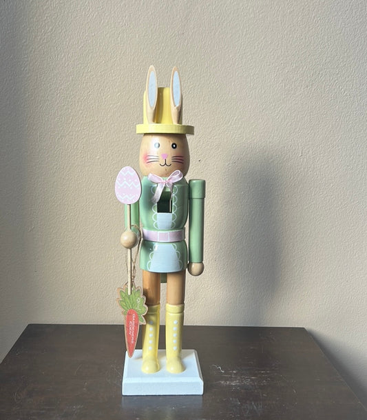 New Wood Nutcracker Easter Bunny Rabbit Spring Pastel Decor 14” Tall