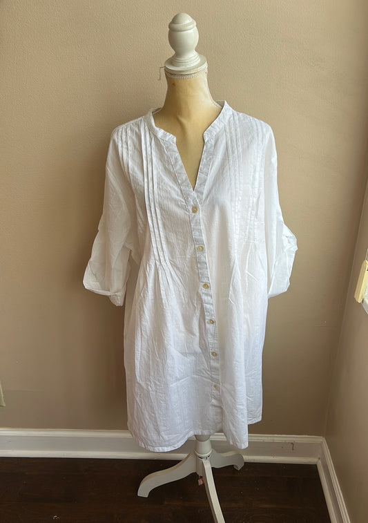 Club Z Collection Womens Tunic White Swim Cotton Cover up Sz 2X PinTucks