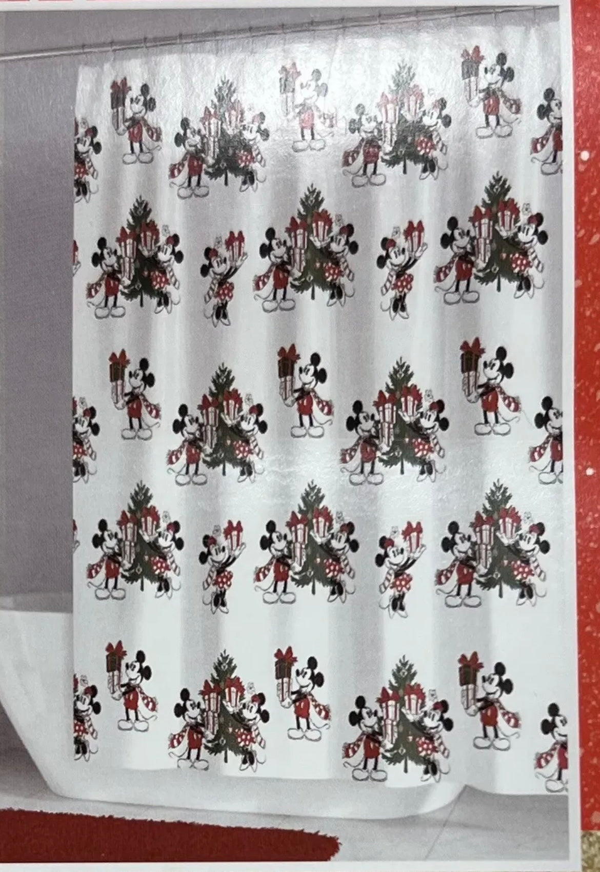 Disney Mickey & Minnie Mouse Shower Curtain Christmas Tree Gifts 72”x72” NEW