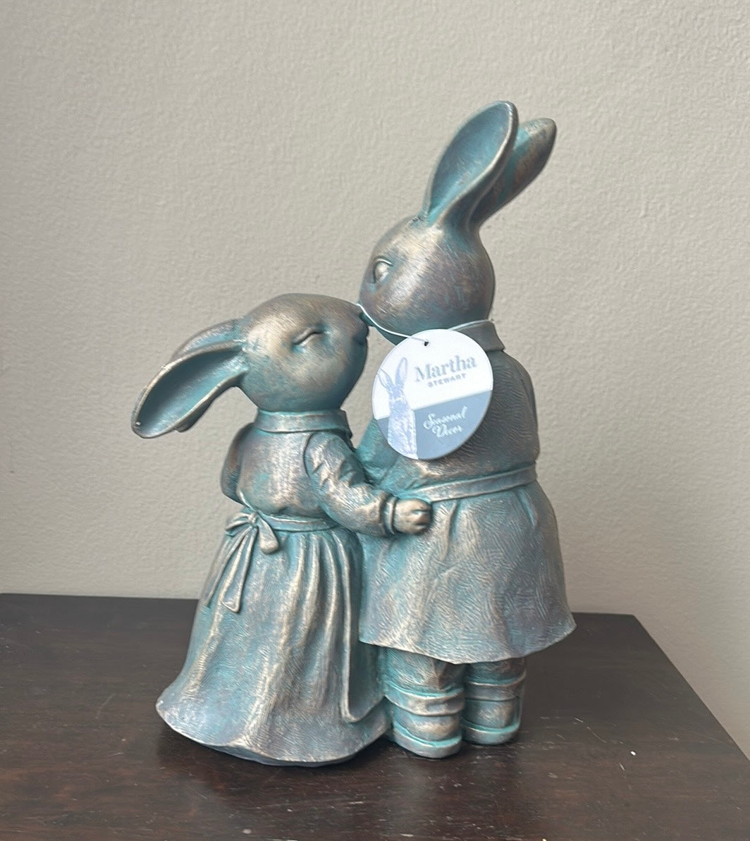 Martha Stewart New Mr & Mrs Easter Kissing Bunny Vintage Looking 11 3/4”