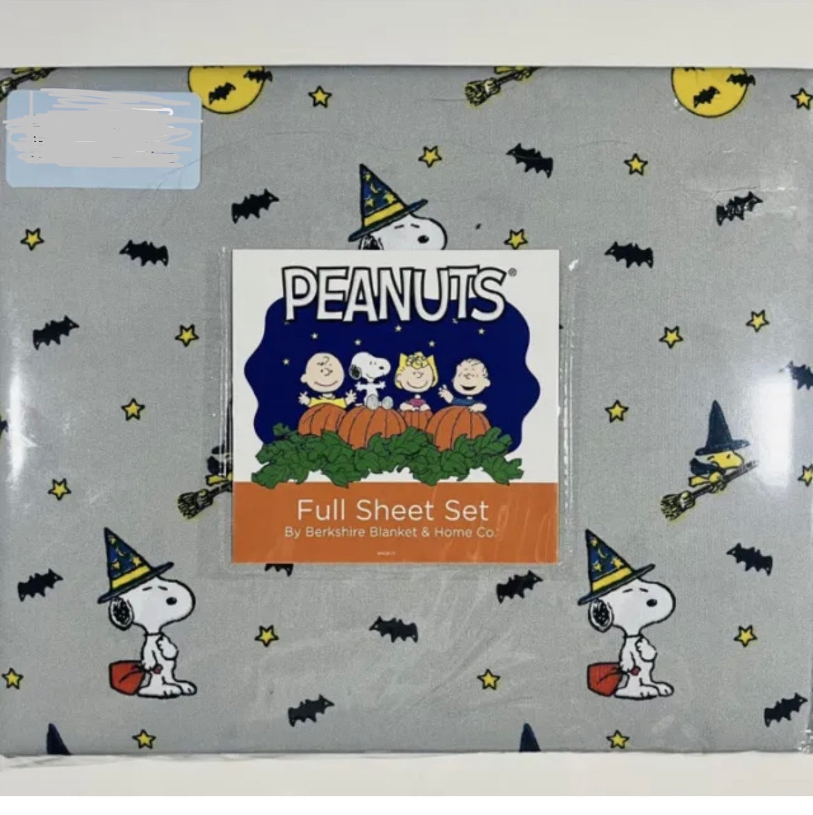 PEANUTS Halloween Size SHEET SET Snoopy Woodstock Witch Broom Bats NEW