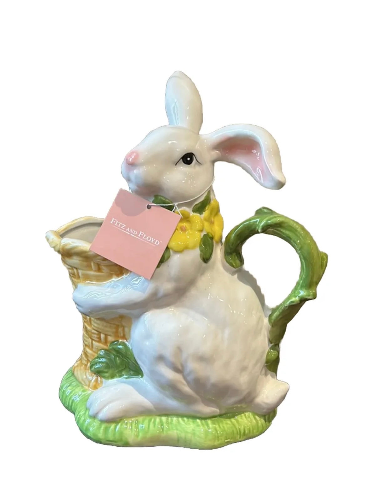 Fitz & Floyd Easter Bunny With Basket Vase Ceramic New 13” Tall