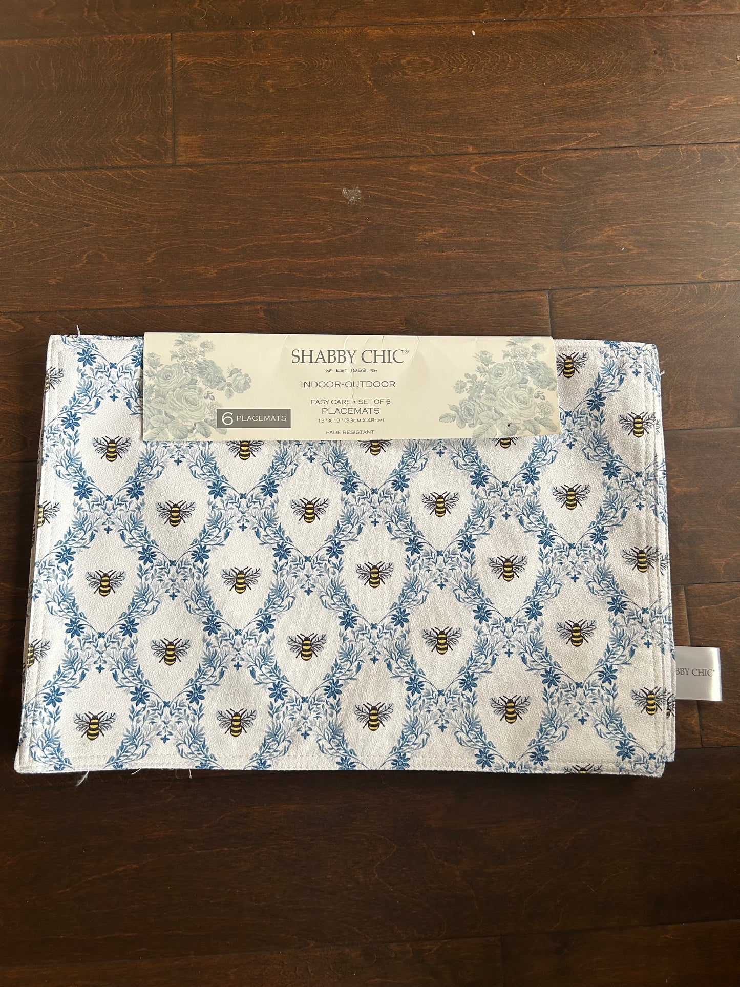 Shabby Chic Set Of 6 Bumblebee Placemats New Floral Blue