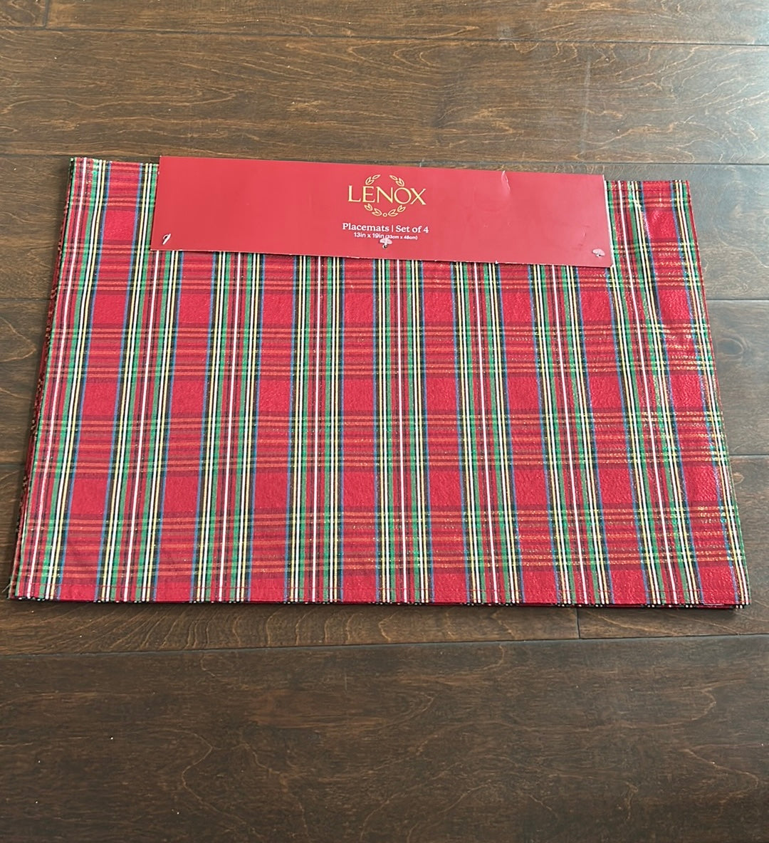 Lenox Christmas Tartan Plaid Shimmery  Table Placemats Set Of 4 Plaid 13”x19”
