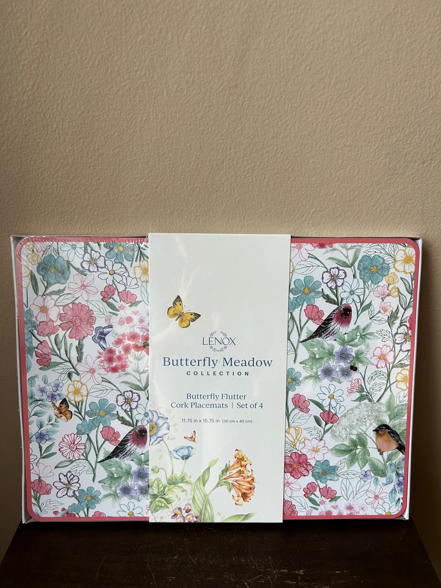 Lenox Cork Placemats Butterfly Flutter Floral Birds New