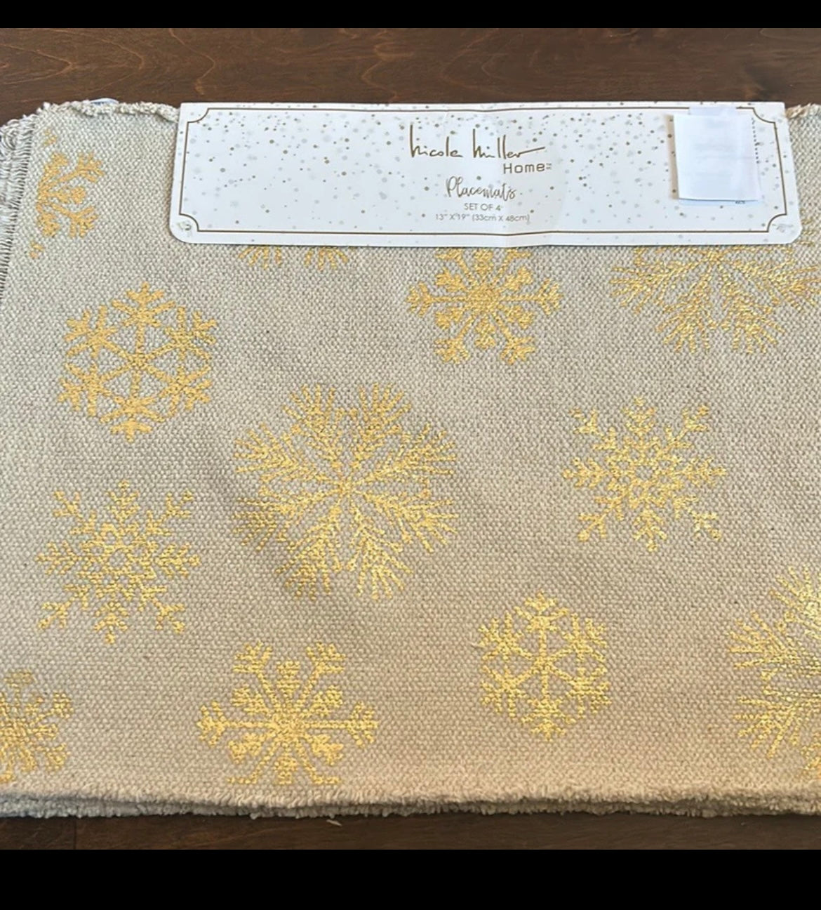 Nicole Miller Home Christmas snowflake Placemats Set Of 4 Beige Gold Cotton