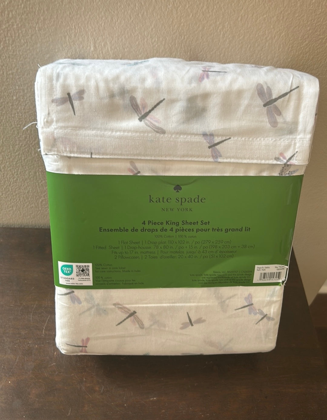 NEW KATE SPADE King  Sheet Set 4 Pc Colorful Dragonflies Cotton Percale