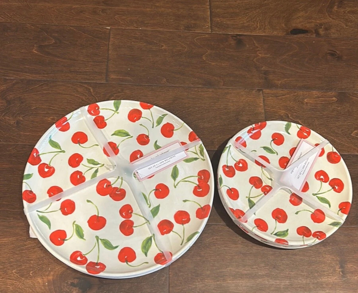 Cupcakes & Cashmere 8 pc set Melamine 4 Dinner & 4 Salad Plates Cherry Print New