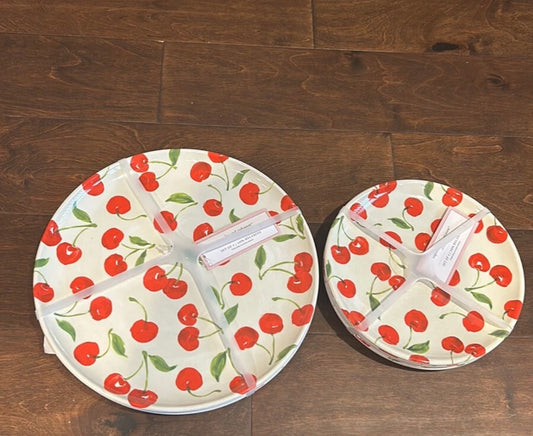 Cupcakes & Cashmere 8 pc set Melamine 4 Dinner & 4 Salad Plates Cherry Print New