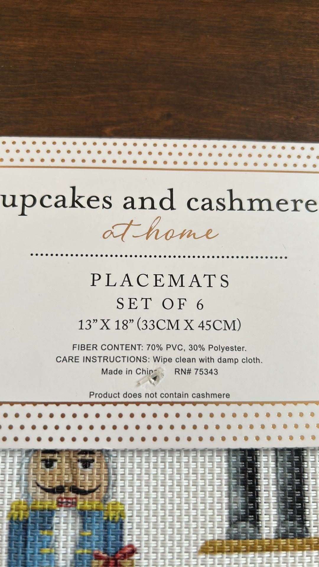 Cupcakes & Cashmere Set Of 6 Placemats PVC New Nutcracker Christmas