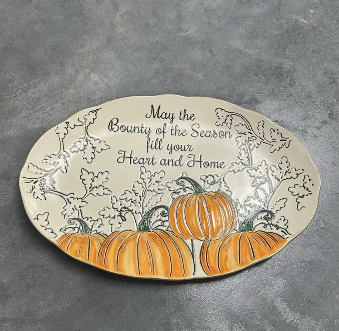 Spectrum Designz Platter New Fall Thanksgiving Pumpkins Oval Scalloped