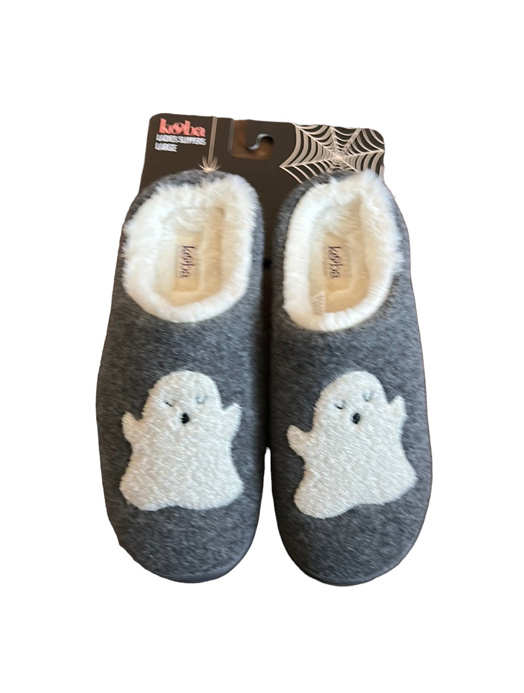 Kooba Ghost Adult Size L 8 - 9 White & Gray Faux Fur  Ladies Slippers Halloween