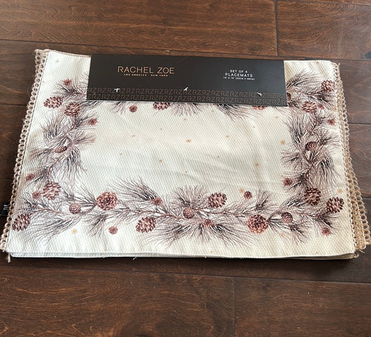 New Rachel Zoe Christmas Fall Table Placemats Set Of 4 Pinecones Beige