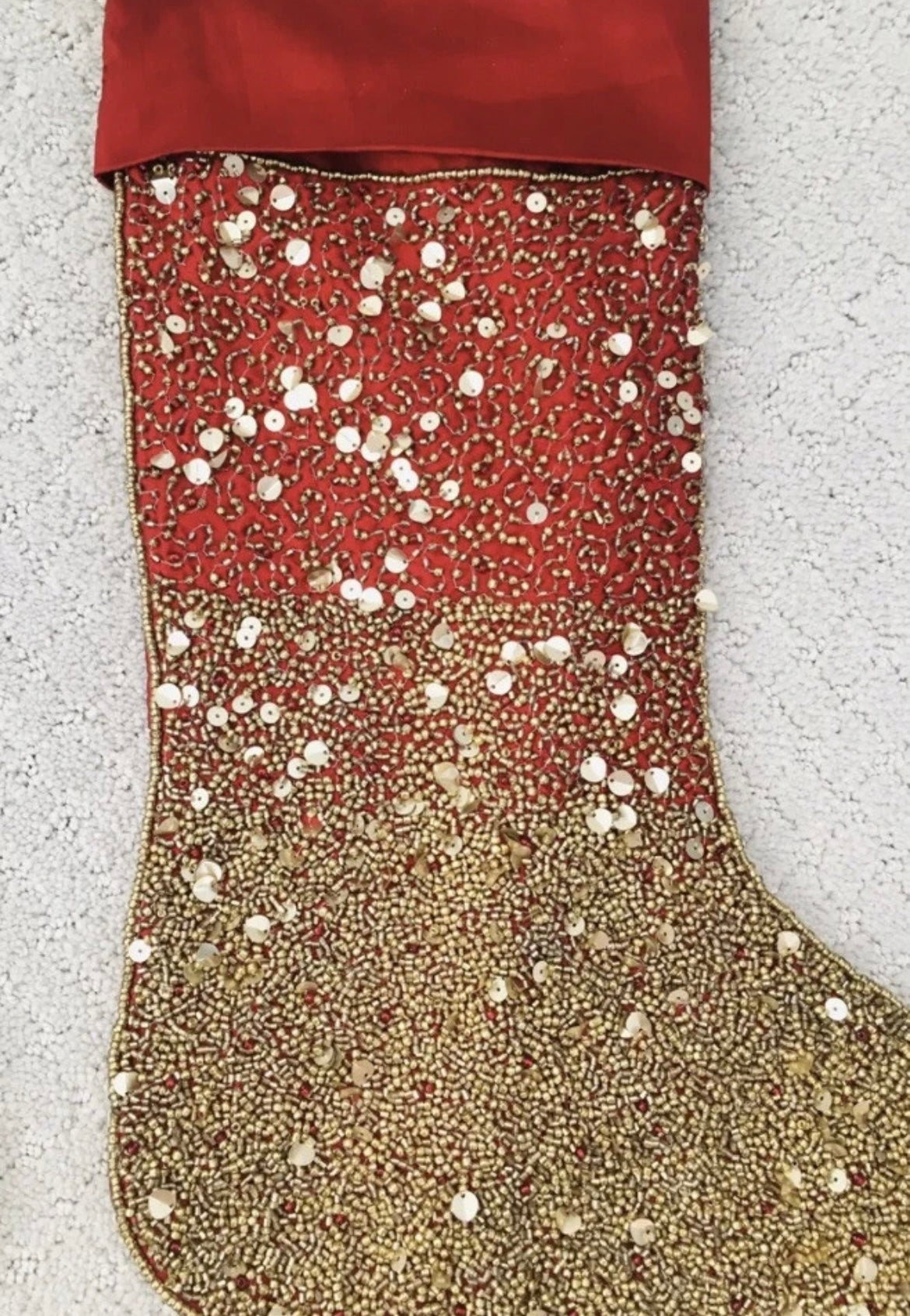 2 Rachel Zoe RED with GOLD Beads and Sequins LUXURY Christmas Stocking
