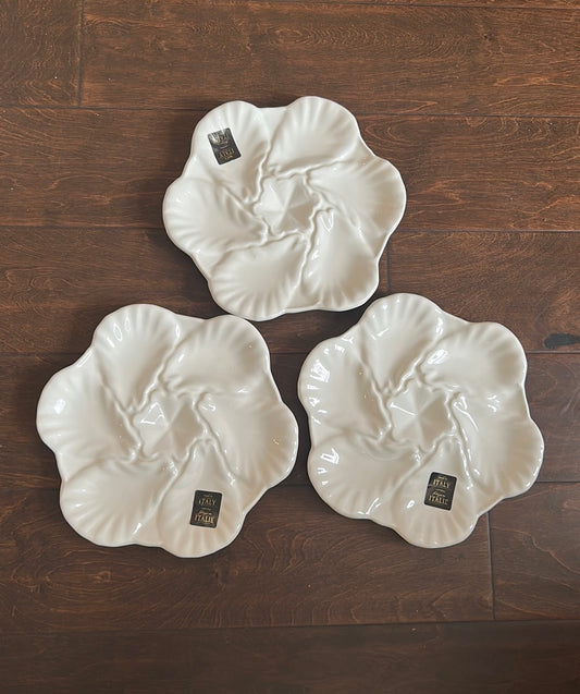 3 Maioliche Jessica Ceramic Oyster Platter White Made In Italy Each Holds 6 Oyst