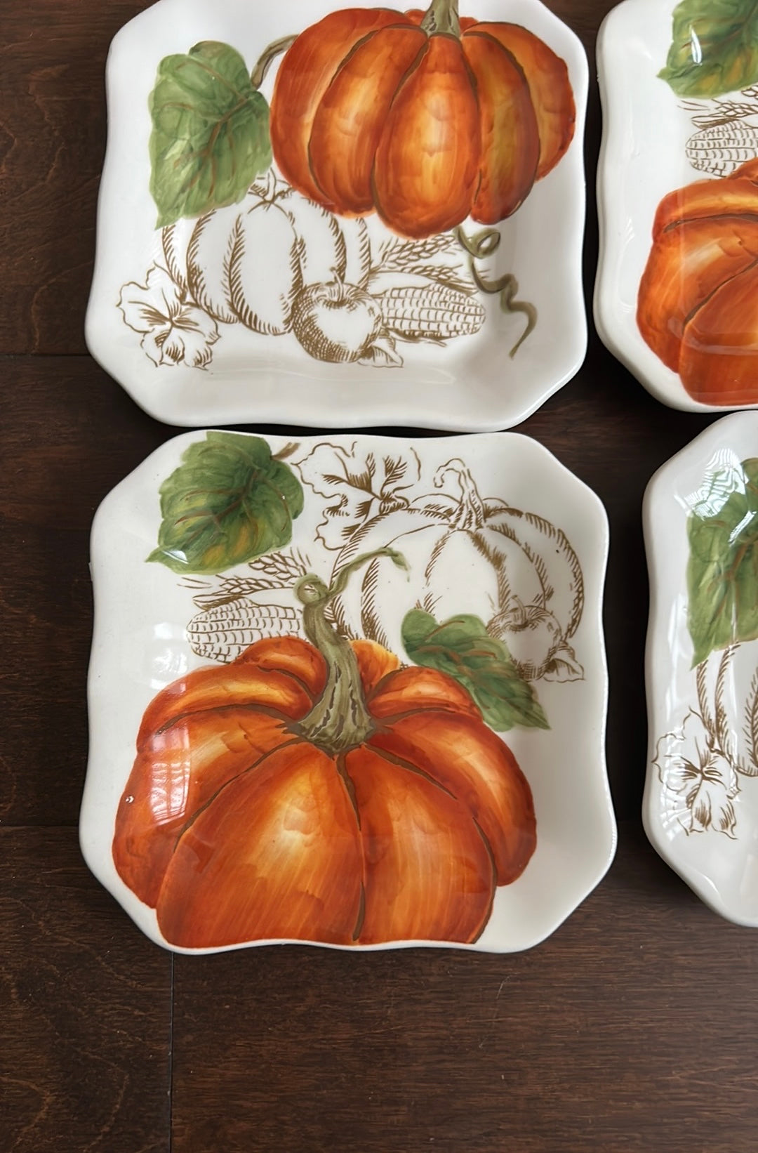 MAXCERA Set 4 Pumpkin GIVE THANKS Thanksgiving Dessert Appetizer Plates