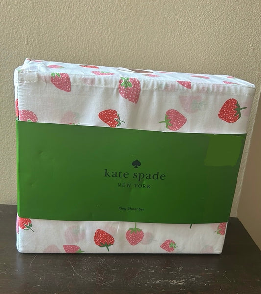 Kate Spade King Sheet Set Strawberries Cotton Percale Sheets NWT