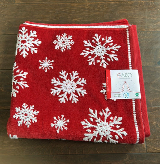 CARO Home Christmas Red & White SNOWFLAKE Bathroom Bath Towel Set of 2 NEW