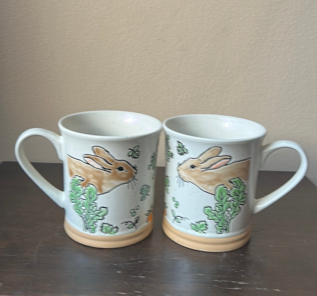 Eli & Ana Set Of 2 Easter Coffee Yea Mugs Cups New 18 Oz Bunny Carrot