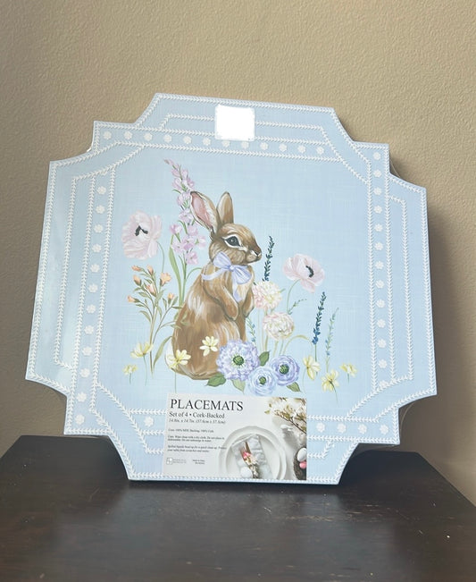 Benson Mills Set Of 4 Cork Placemats New Easter Bunny Spring Floral