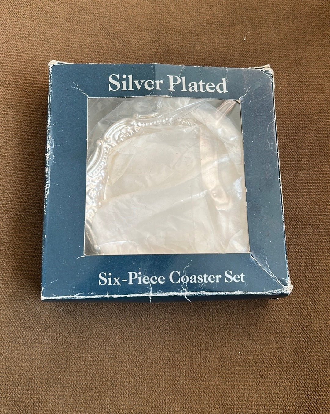Six Piece Etched Silver Plated  Coaster Set New
