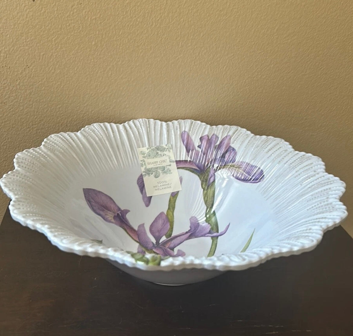 Shabby Chic Melamine Serving Bowl New Purple Iris