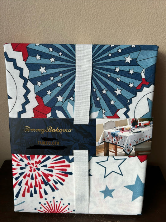 New Tommy Bahama Americana Tablecloth Floral Red White Blue Oblong 60”x84”