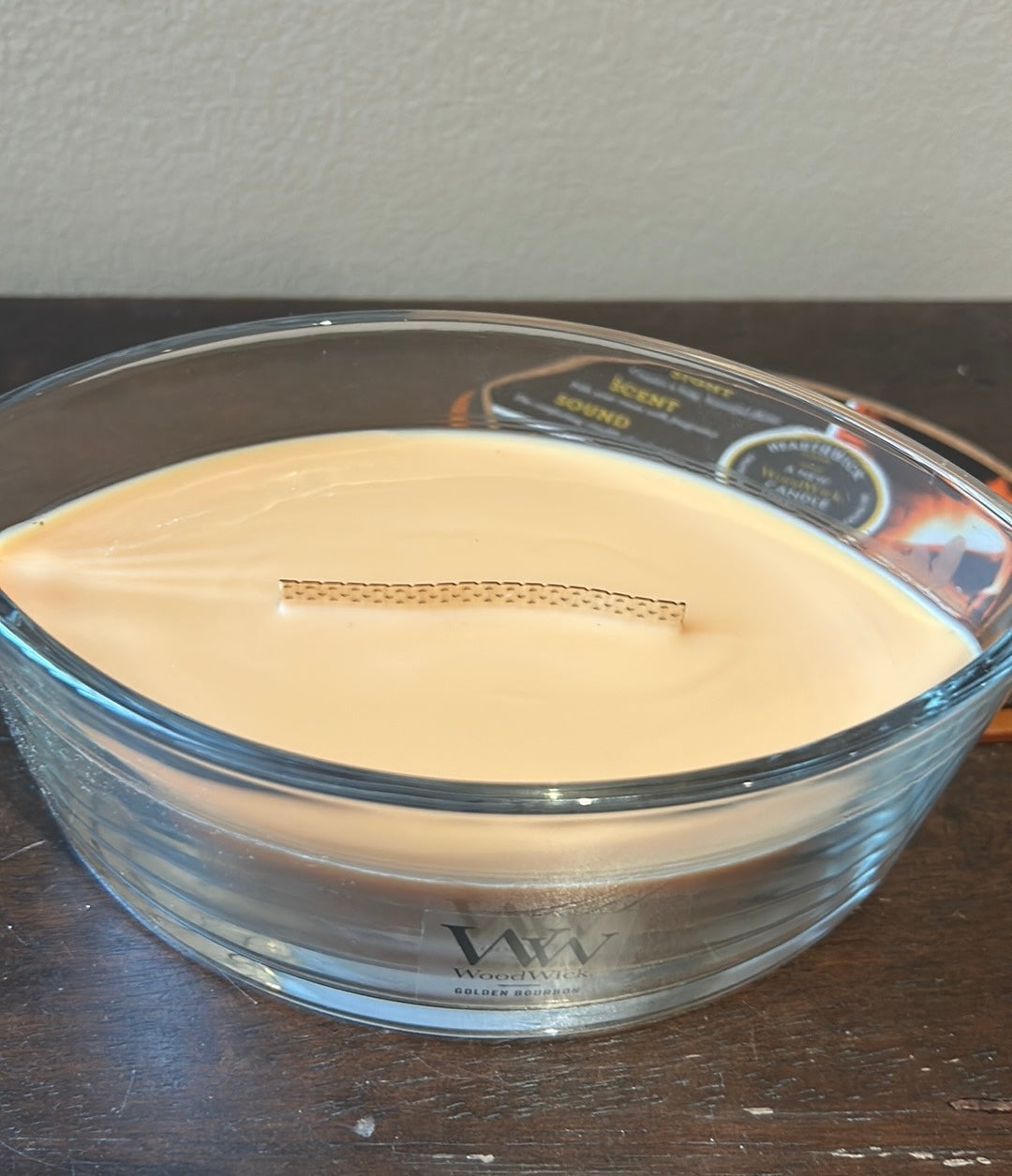 WoodWick Golden Bourbon Large Glass Candle 16oz 453.6g NEW Hearthwick Flame
