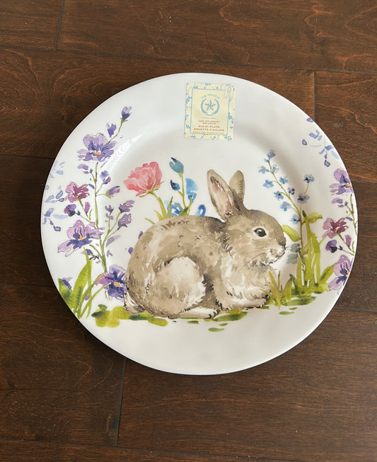 Rachel Ashwell Set Of 2 Melamine Dinner Plates Bunny Easter Floral