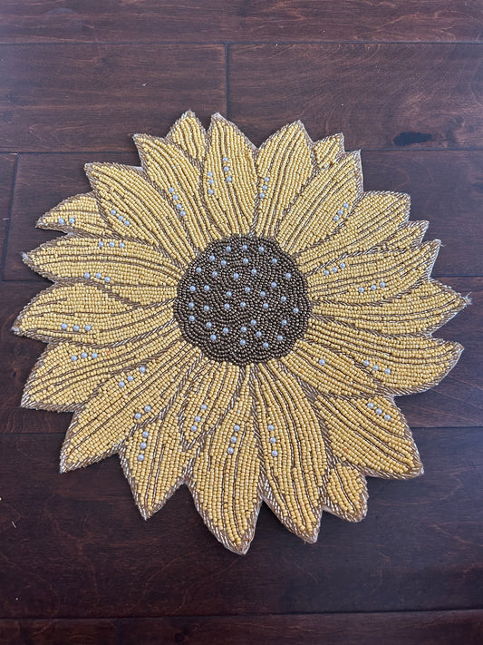 2 Cynthia Rowley Beaded Sunflower Charger New Fall Decor Placemat