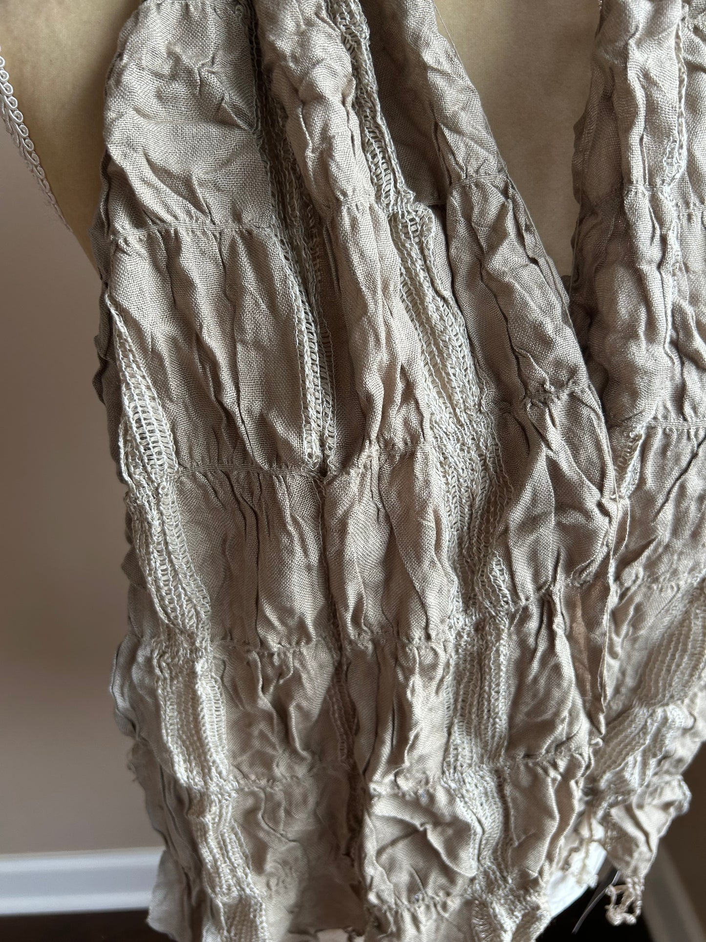BDG Women’s Scarf New Khaki Tow Toned  Lace Accents Fringed 5000-3100