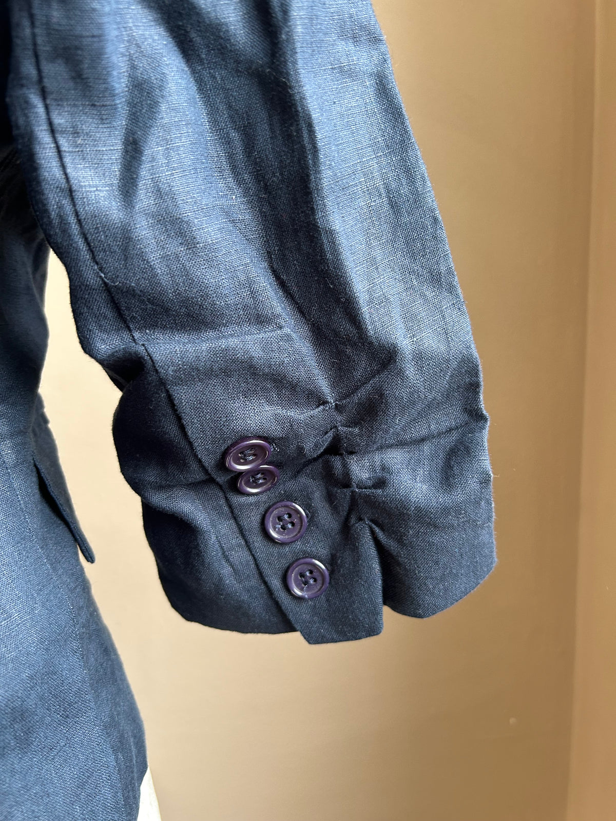 Nice & Cool Womens Linen Blazer Navy Blue Blkcase 3/4 Sleeve