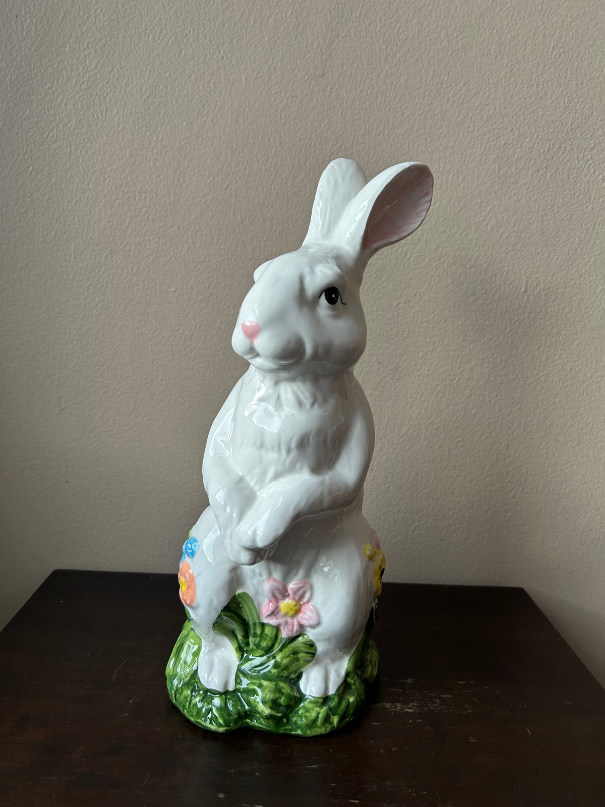 Cute Ceramic Bunny Rabbit Easter Floral Tabletop Figurine New 13” Tall