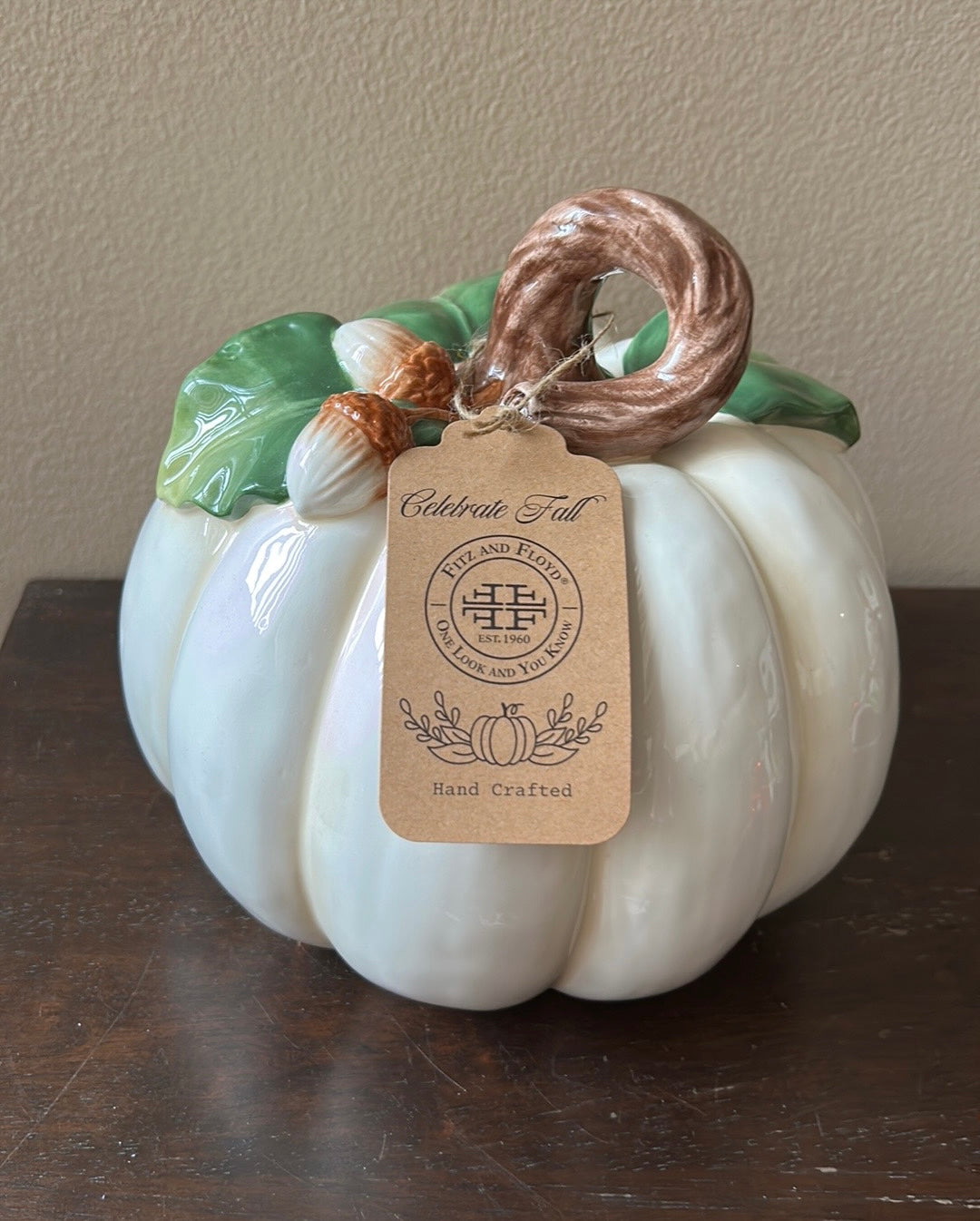 Fitz & Floyd Ceramic Pumpkin Off White Acorn New Thanksgiving Decor Handcrafted