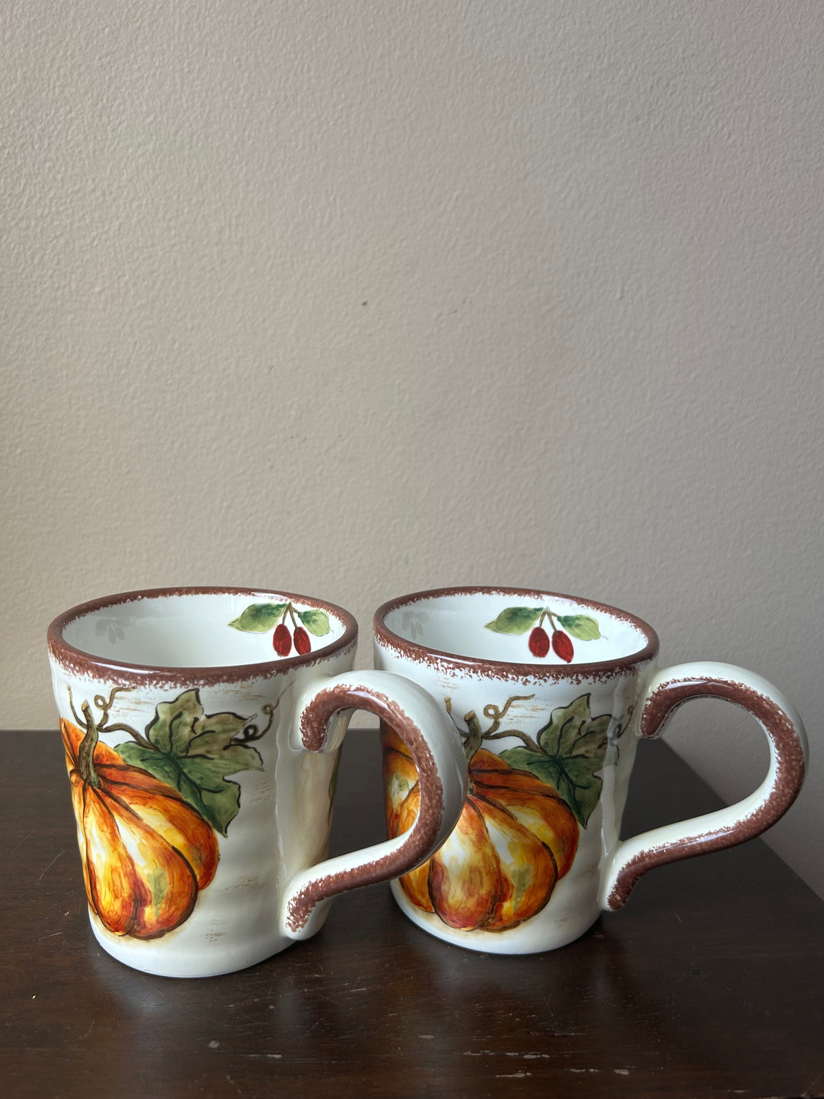Set Of 4 Pumpkin Fall Coffee Mugs Cups New Thanksgiving Leaves Ceramic