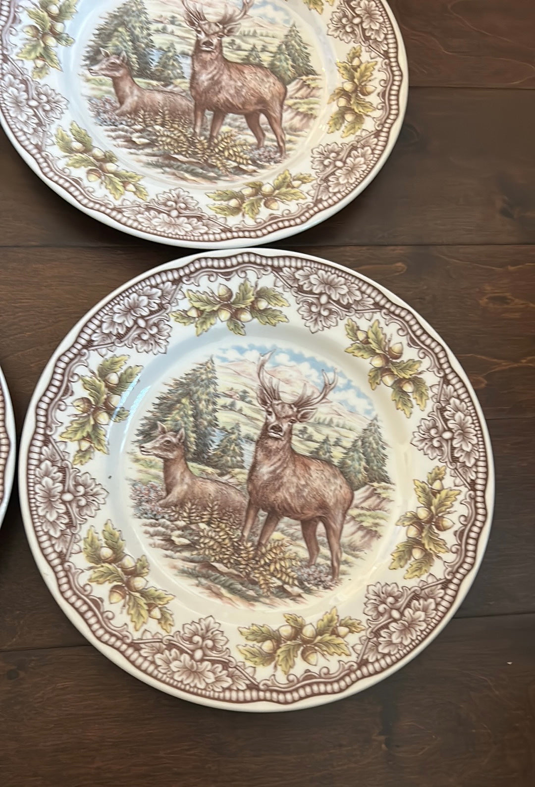 Royal Stafford England Stag Deer Thanksgiving 4 Dinner Plates New Victorian