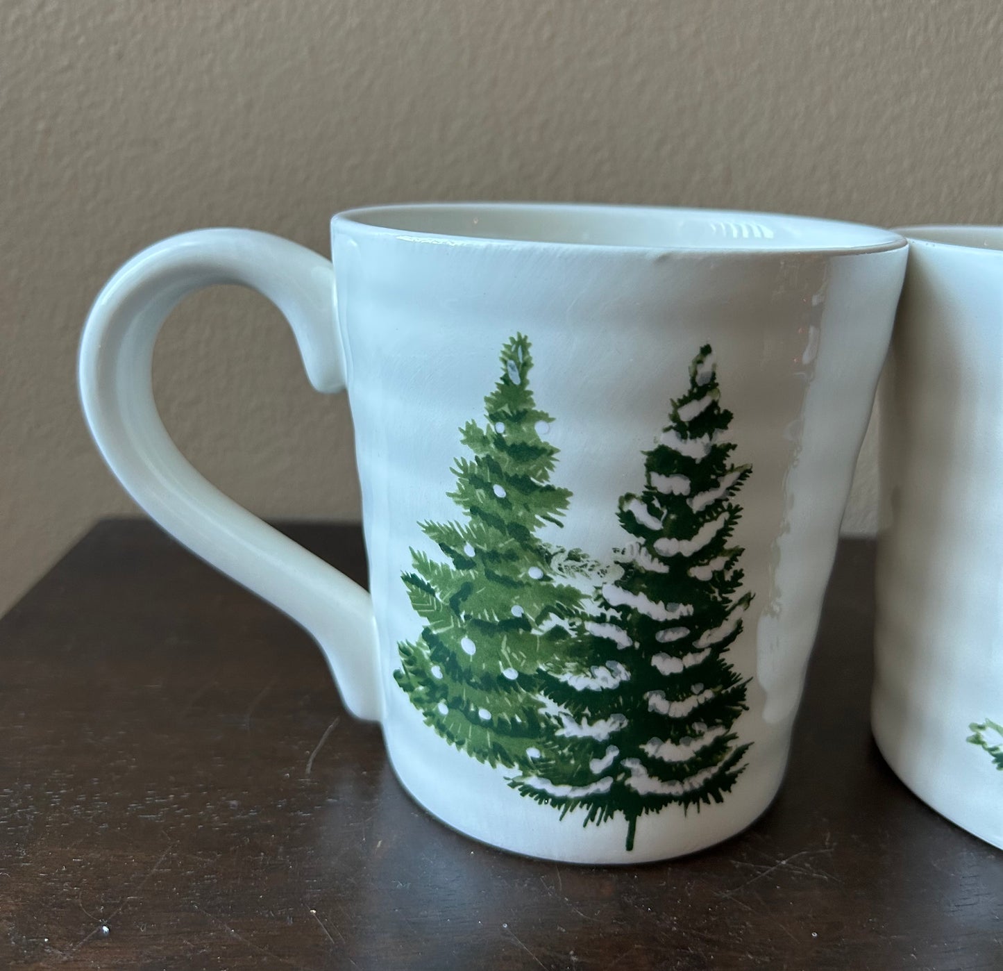 Maxcera set of 4 Christmas Mugs New Evergreen Trees Ceramic