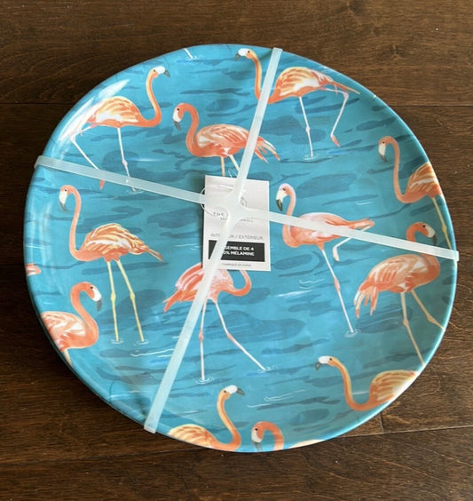 Rachel Ashwell Flamingo Print Plates set of 4 Melamine Blue Pink