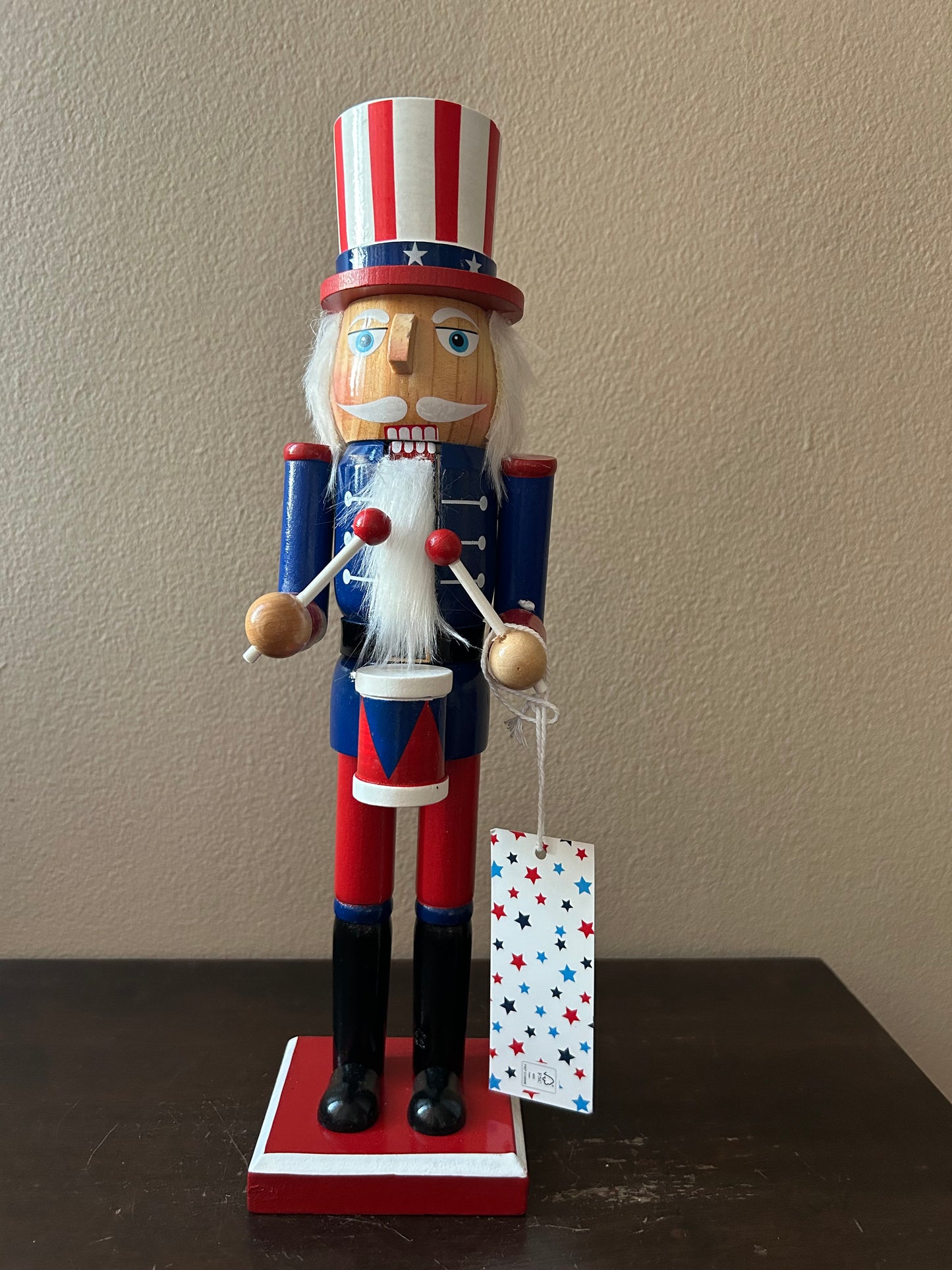 Stars & Stripes New Americana Wood Nutcracker With Drum 14”Tall