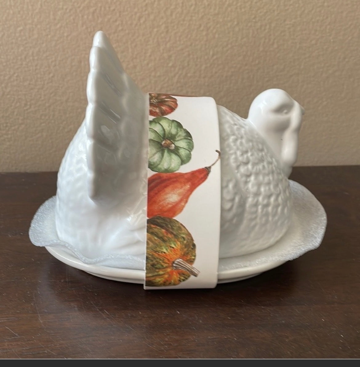 Cute Turkey Butter Dish Ceramic New White Thanksgiving