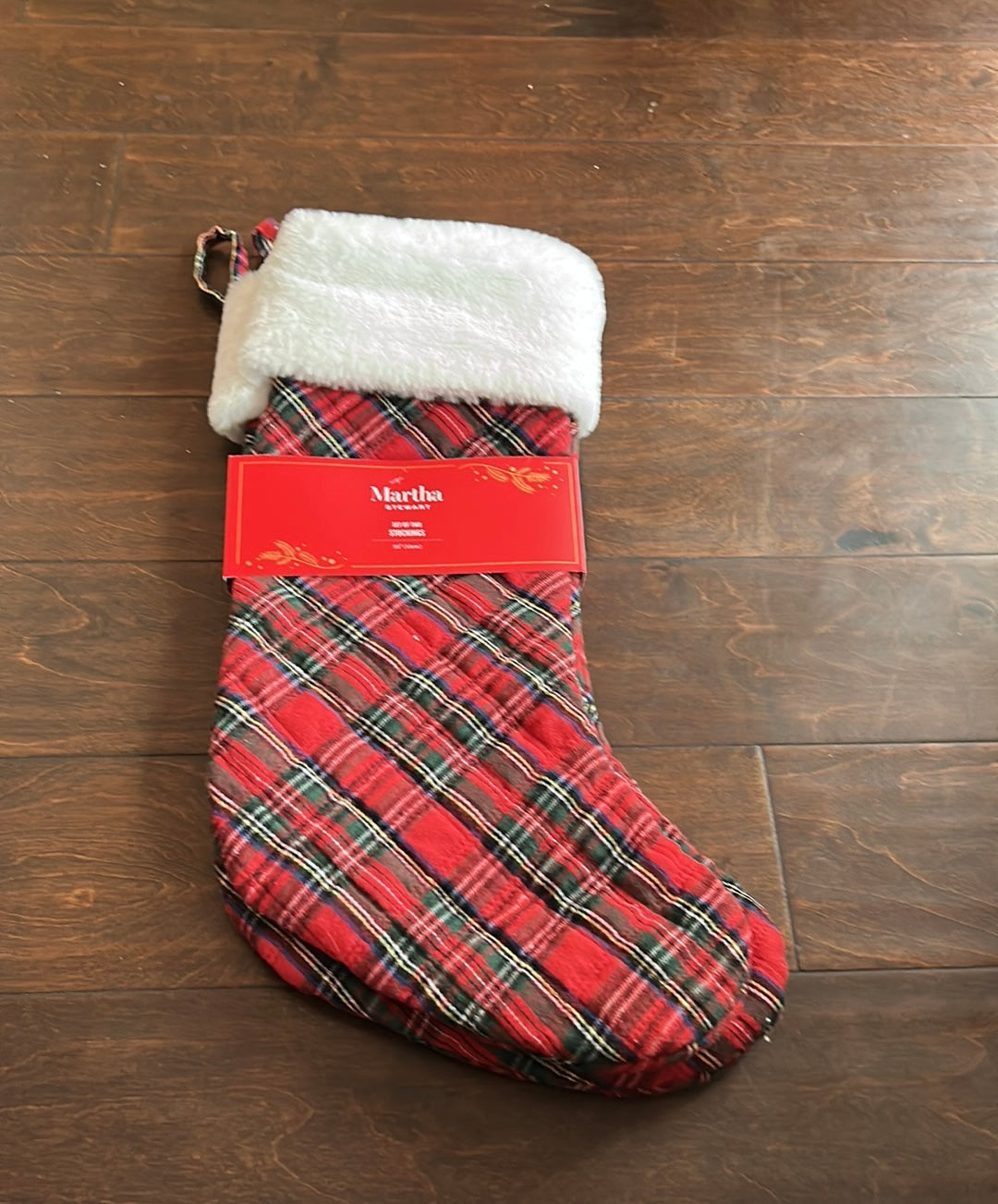 Martha Stewart Set Of 2 Tartan Plaid Stockings With Faux Fur 22”  New